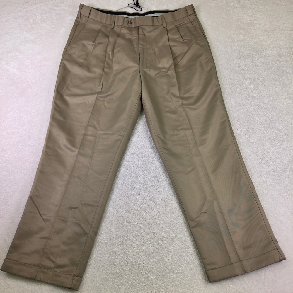 Jos. A. Bank Mens Pleated Cuffed Dress Pants Khaki Tan 41x28 Professional